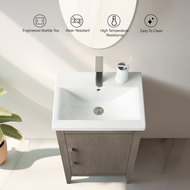 Vanity Art 20" or 24" or 30" Single Sink Bathroom Vanity Cabinet with Ceramic Top