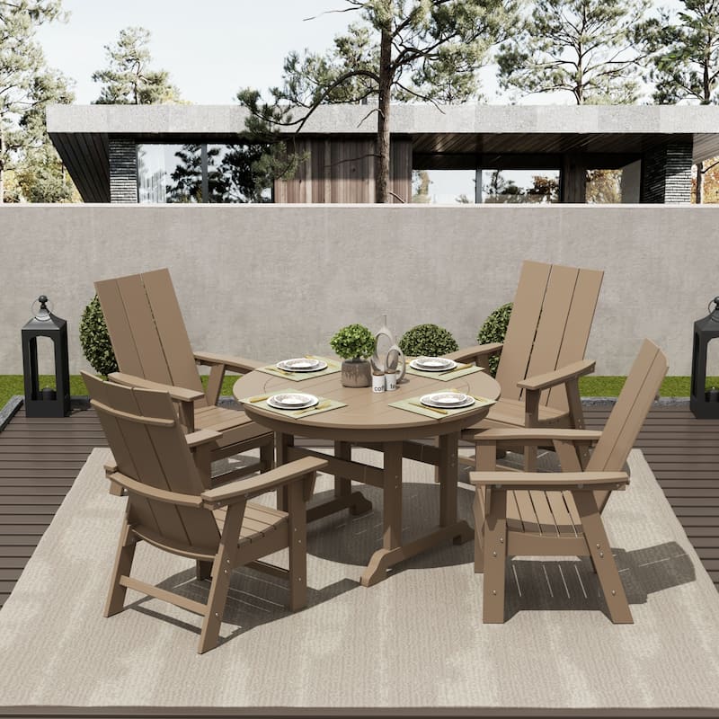 Shoreside 5-Piece Square Poly Eco-Friendly All Weather Outdoor Dining Set with Armchairs - Weathered Wood