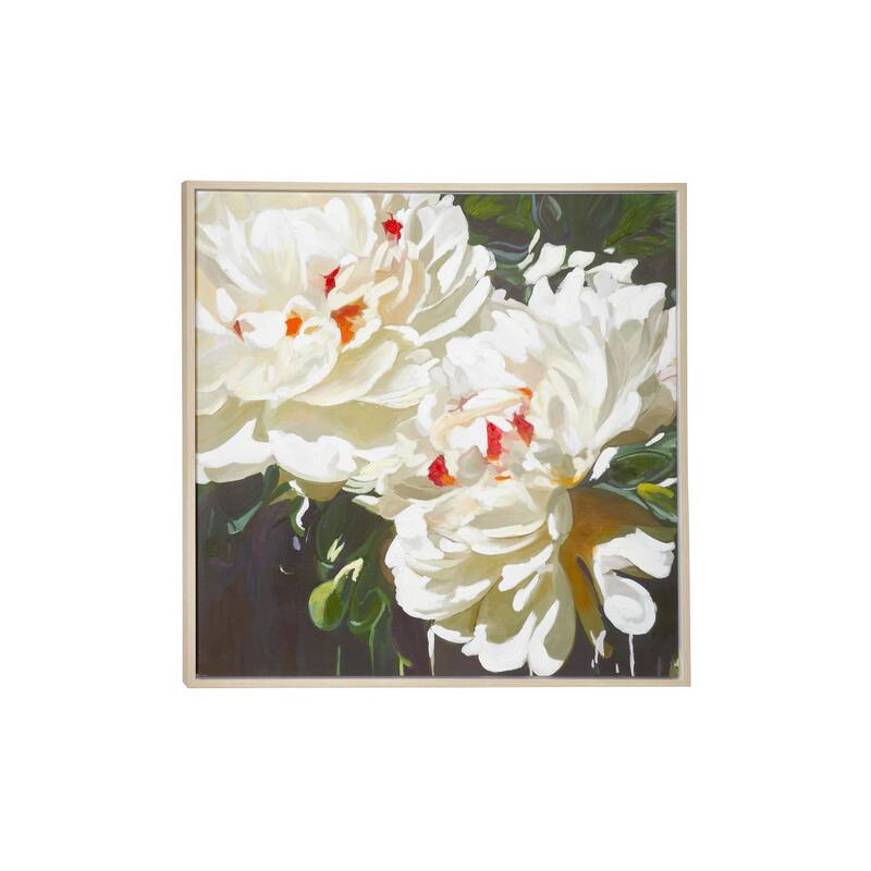 White Canvas Handmade Floral Framed Wall Art with Gold Frame