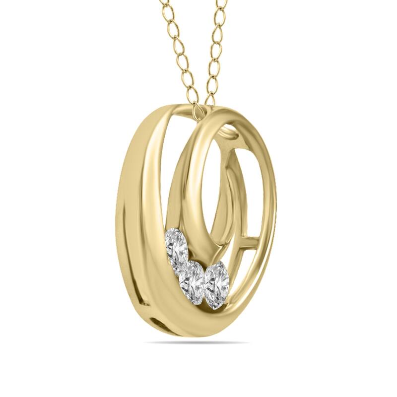 Marquee 1/2 Carat TW Three Stone Circle Pendant in 14K Yellow Gold