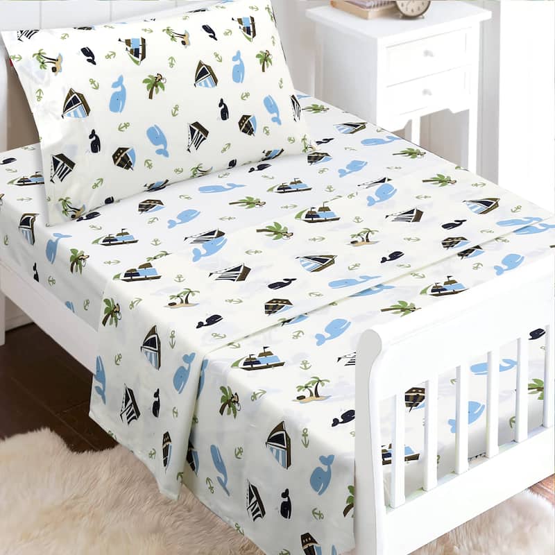3-Piece Cotton Toddler Sheet Set for Kids Boys & Girls (Animals, Fish, Sports, Floral)