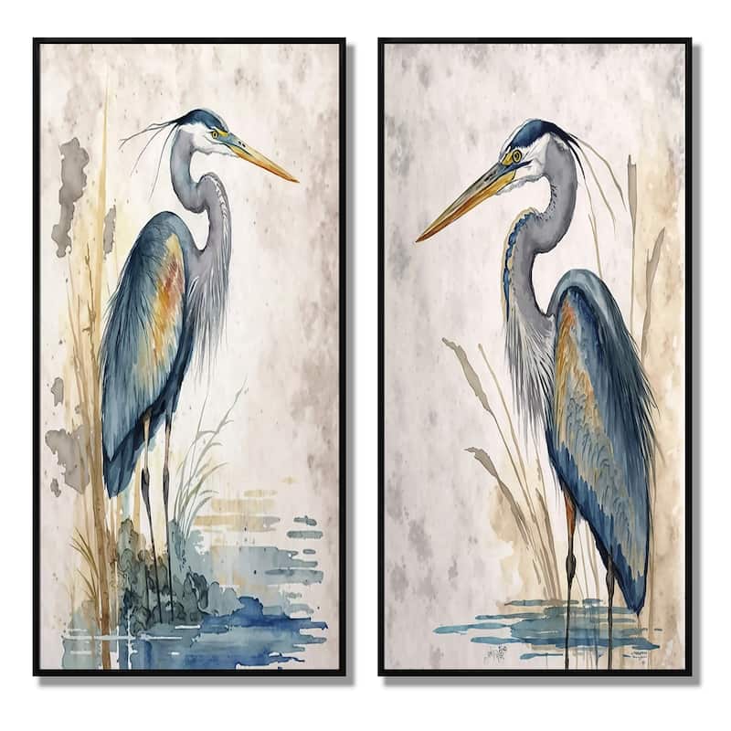 Designart "Heron By The Waterside Watercolour I" Animals Wall Art Décor Gallery Wall Set For Home Decor