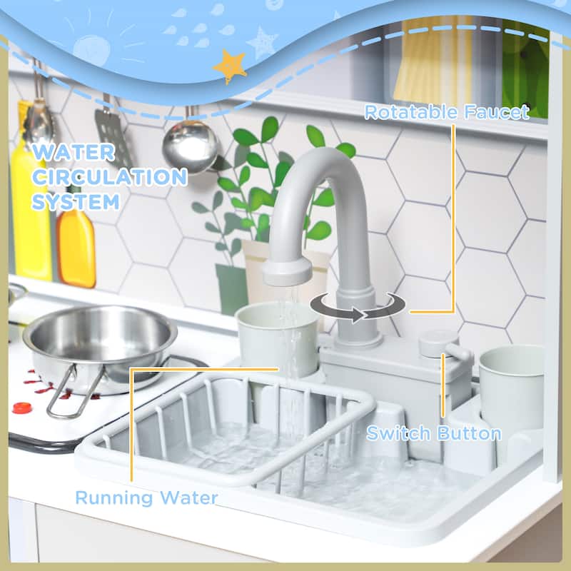 Kids Pretend Play Toy Kitchen w/ Light,Sounds,Coffee Machine,Ice Maker