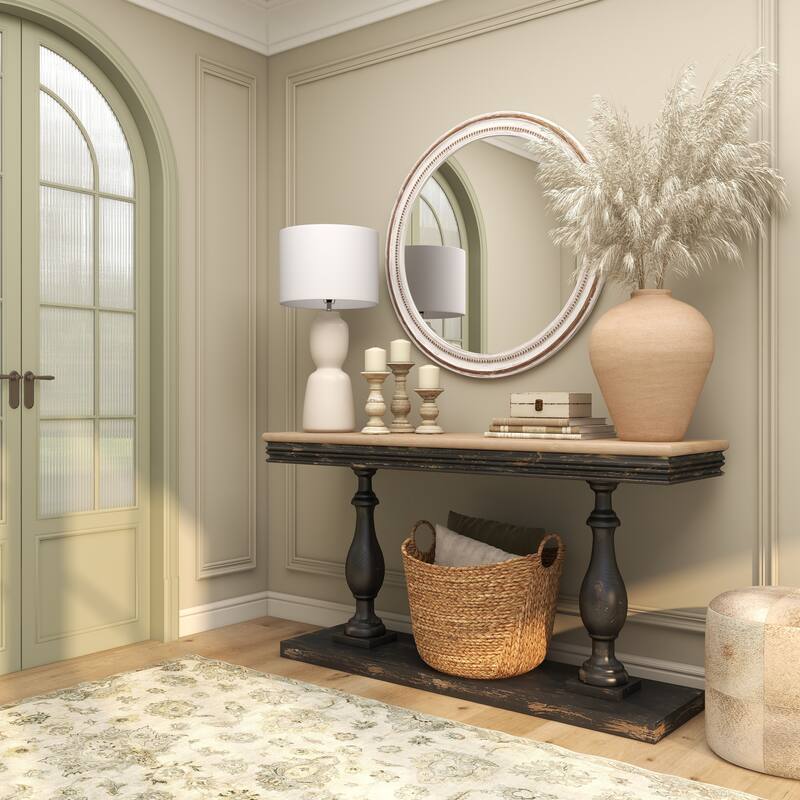 Wood Room Wall Mirror with Bead Detailing - White - Roche River Decor