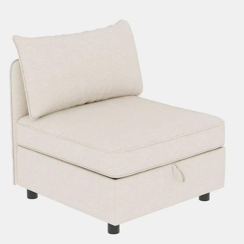 129" Chenille Sectional Sofa with Storage and Two Ottomans