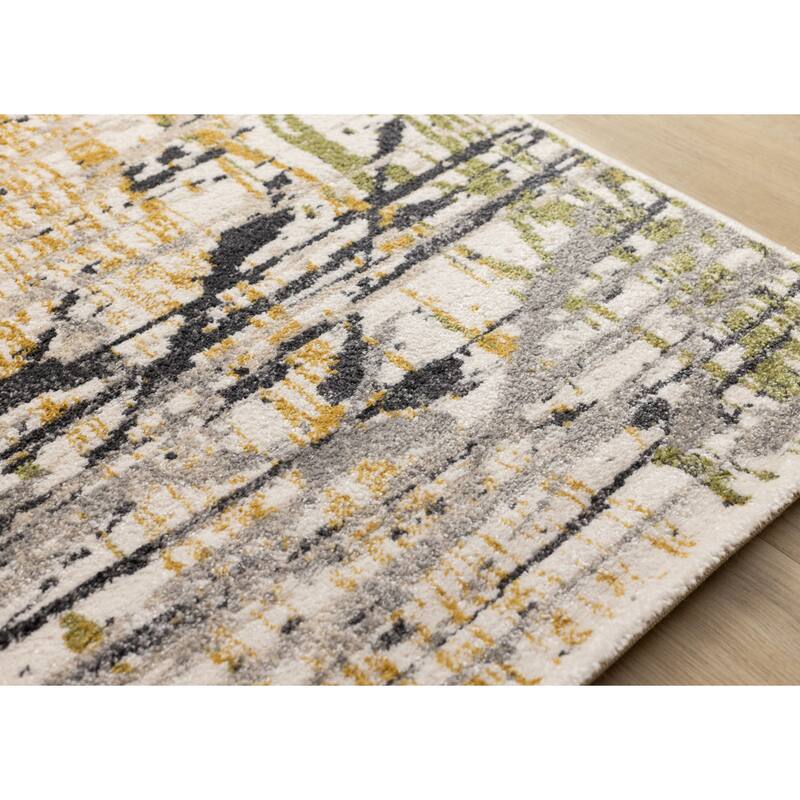 Blue Yellow Green Grey Paint Splatter Abstract Area Rug