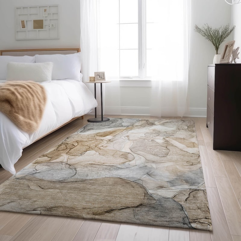 Premium Washable Super Soft Abstract Contemporary Mayfield Rug - Beige - 9' x 12' - Rectangle