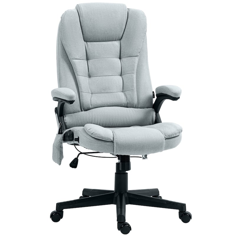 6 Point Vibrating Massage Office Chair with Heat, High Back Gray Executive Office Chair with Reclining Backrest
