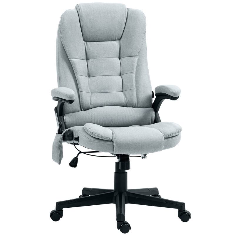 Swivel Office Chair with Heat & Massage, Linen High Back Executive Office Chair, Computer Chair with Reclining Backrest