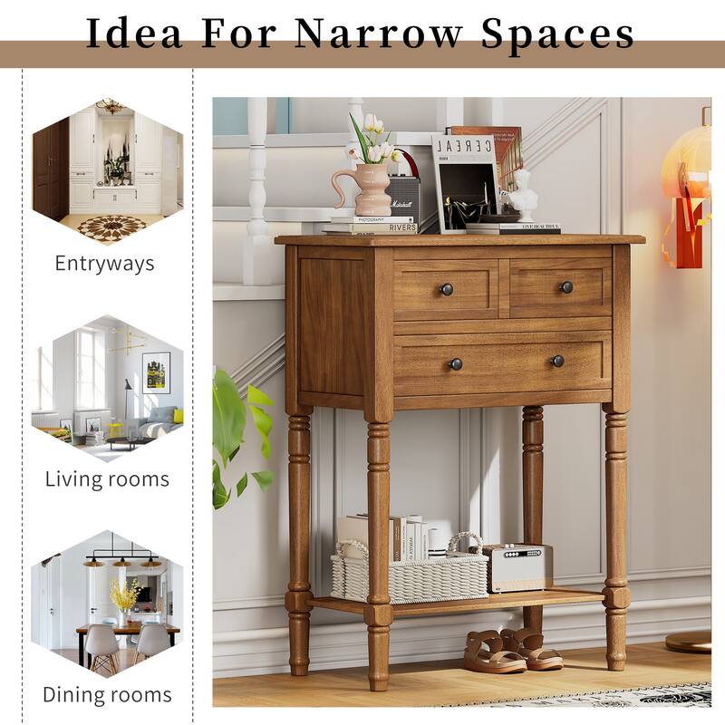 23.7" Classic Console Table with Three Storage Drawers and Bottom Shelf