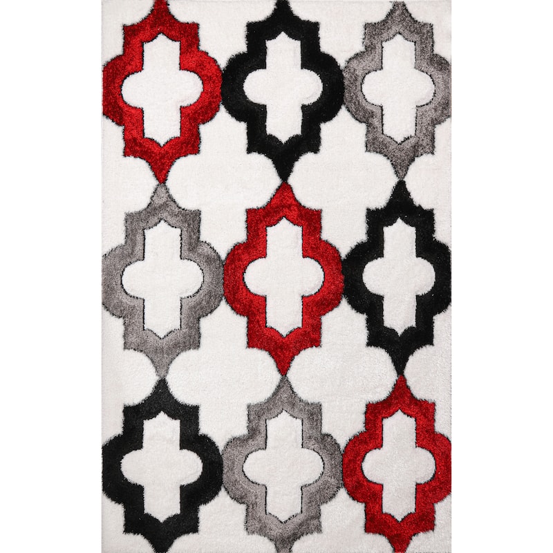 Santorini Collection Geometric Area Rug - 4' X 6' - White/Red/Black