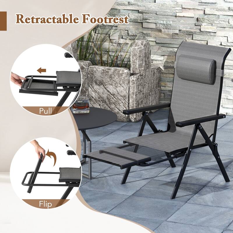 Gymax Folding Patio Chairs Set of 2 Lounge Chairs w/ 10-Level