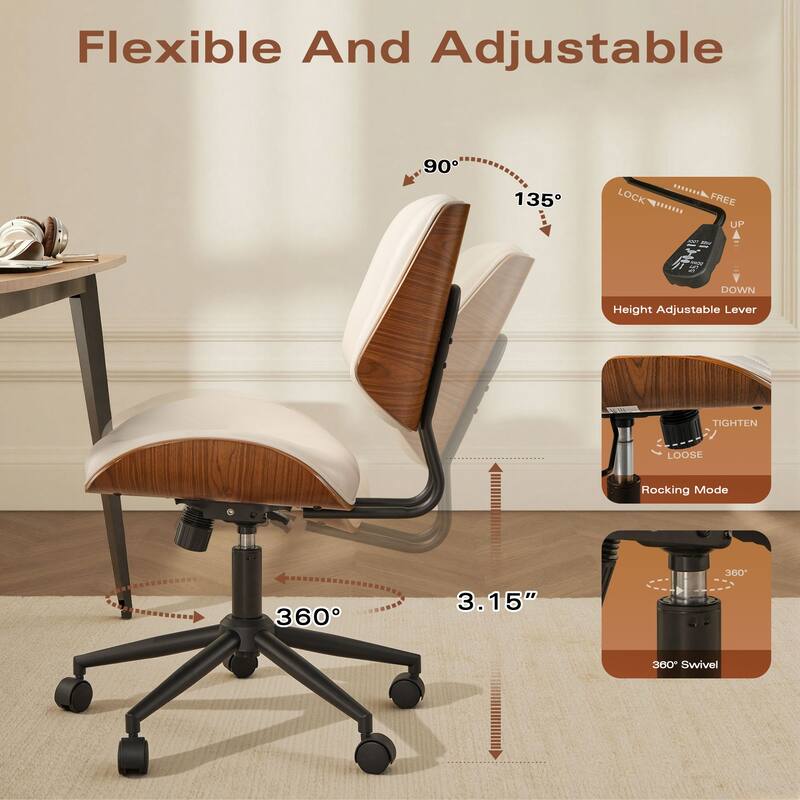 OVIOS Armless Adjustable Rivet Design Office Chair - N/A