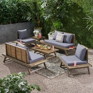 Sedona Outdoor 6 Seater Acacia Wood Chat Set with Side Table and Coffee Table by Christopher Knight Home