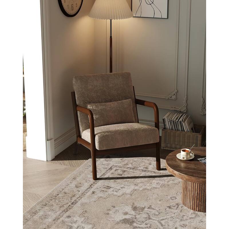 Modern Corduroy Accent Sofa Chair, Lounge Armchair with Lumbar Pillow for Living Room, Bedroom - Brown