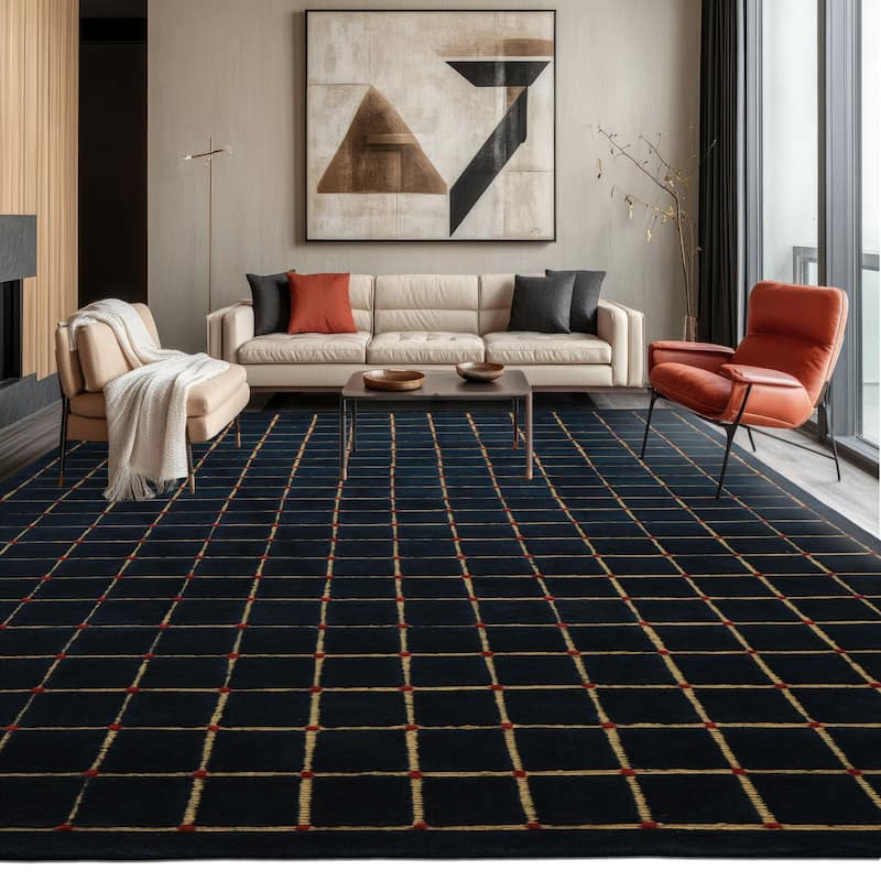6x9'1'' Hand Knotted Wool Navy Modern & Contemporary Embossed pile Fashion Rug - 6' x 9' 1'' - 6' x 9' 1''