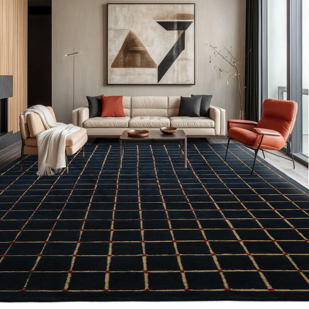 6x9'1'' Hand Knotted Wool Navy Modern & Contemporary Embossed pile Fashion Rug - 6' x 9' 1''
