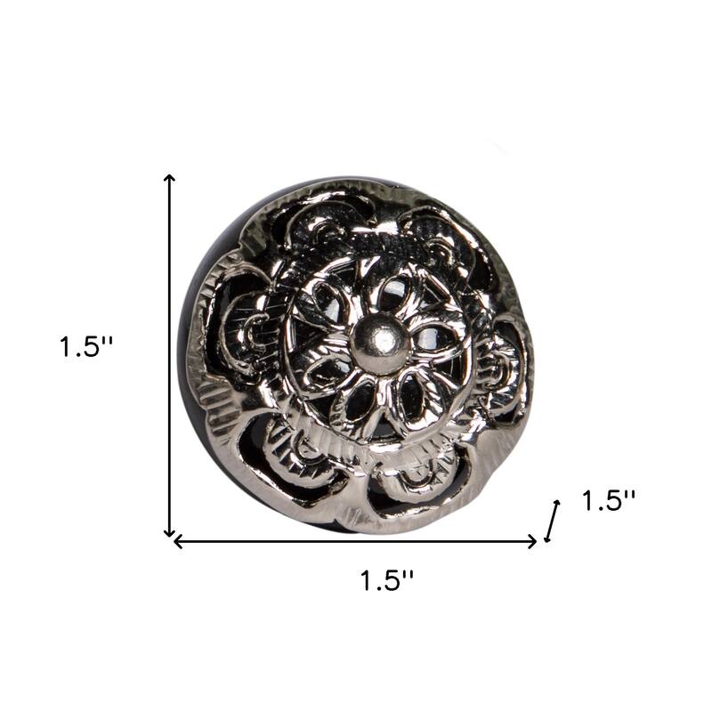 HomeRoots Set of Eight Black And Silver Ceramic And Metal Drawer Pull Knobs - 1.5' X '1.5' X '1.5