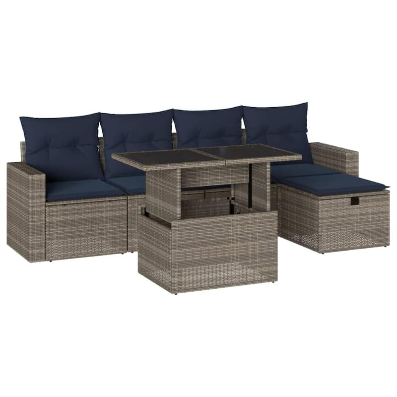 vidaXL Patio Sofa Set with Cushions and Table Outdoor Garden 6 Piece Poly Rattan