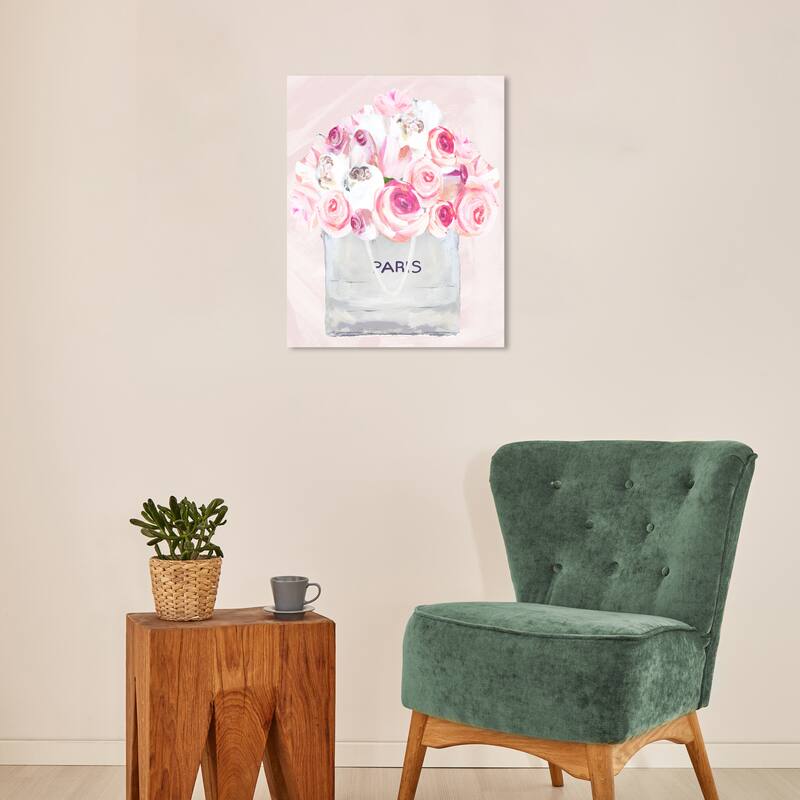 Wynwood Studio Canvas Floral and Botanical Rose Wow Bouquet in Bag Pink and Modern & Contemporary Wall Art Canvas Print - 20 x 16