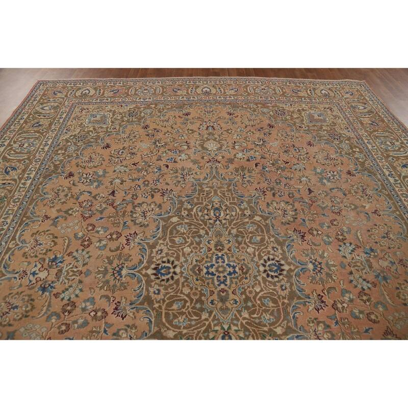 Floral Mashad Vintage Persian Rug Handmade Traditional Wool Carpet - 9'7" x 12'8"