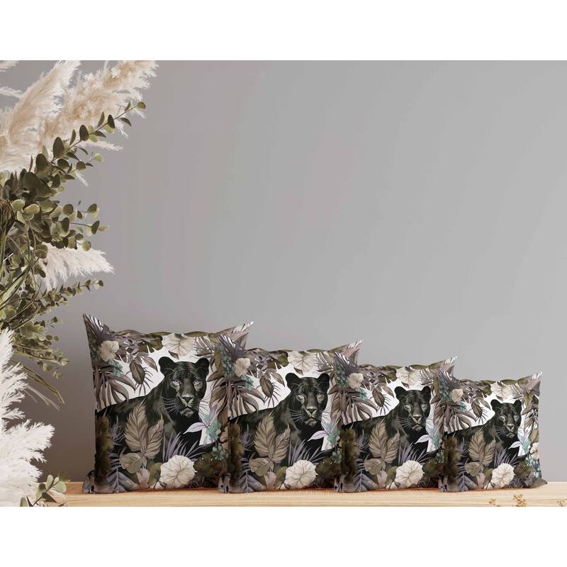 Panther Tropic Twilight Faux Suede Reversible Throw Pillow Black and Olive