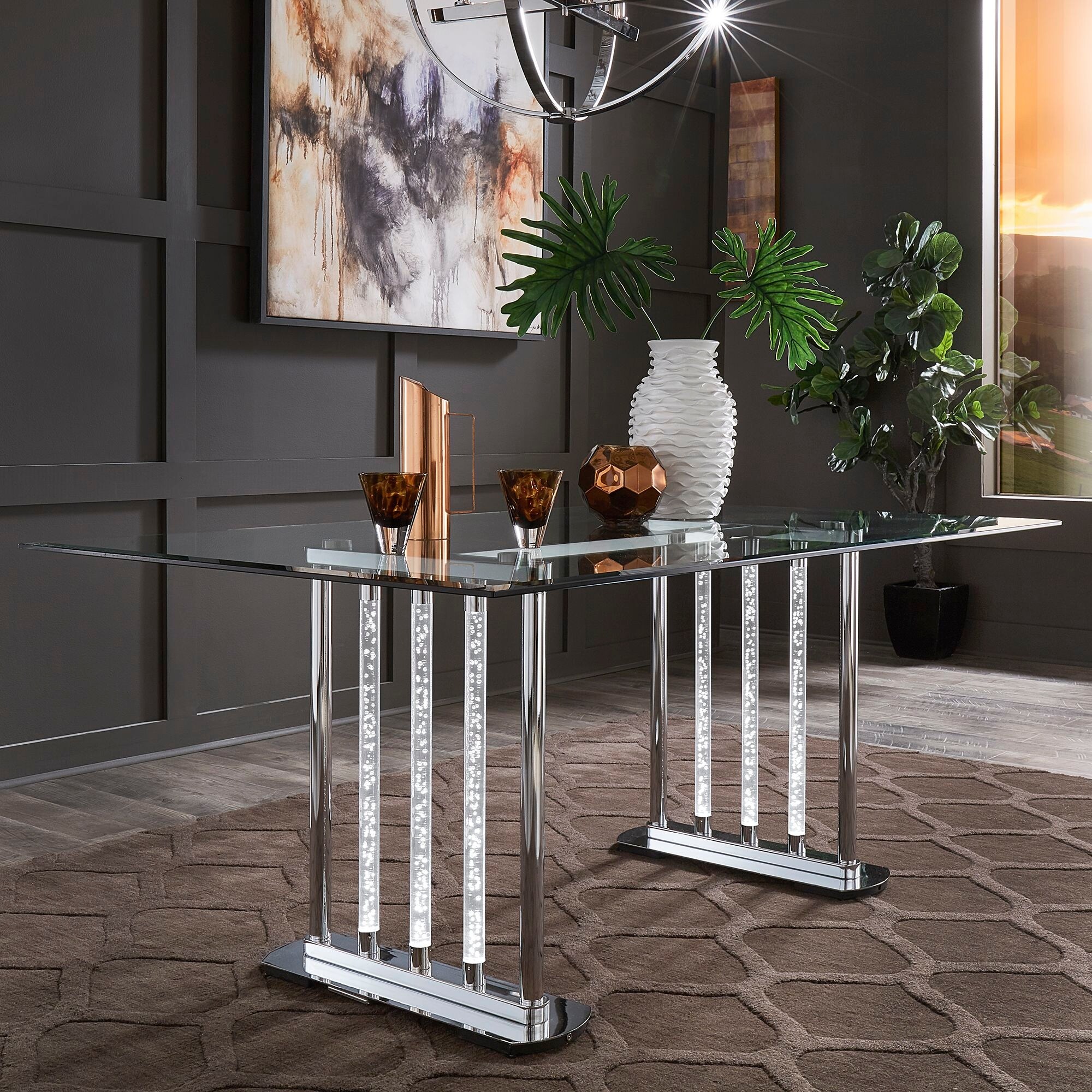 led glass table