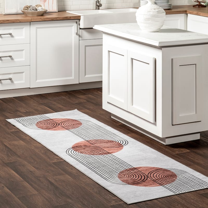 Nuloom Martine SpinClean Abstract Sun Machine Washable Area Rug - 2' 8" x 8' - Burnt Orange - Runner