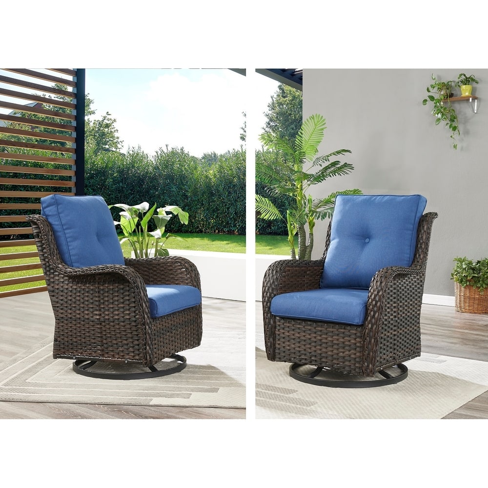 Gymojoy Outdoor Rattan Wicker Swivel Chair with Cushion (Set of 2)