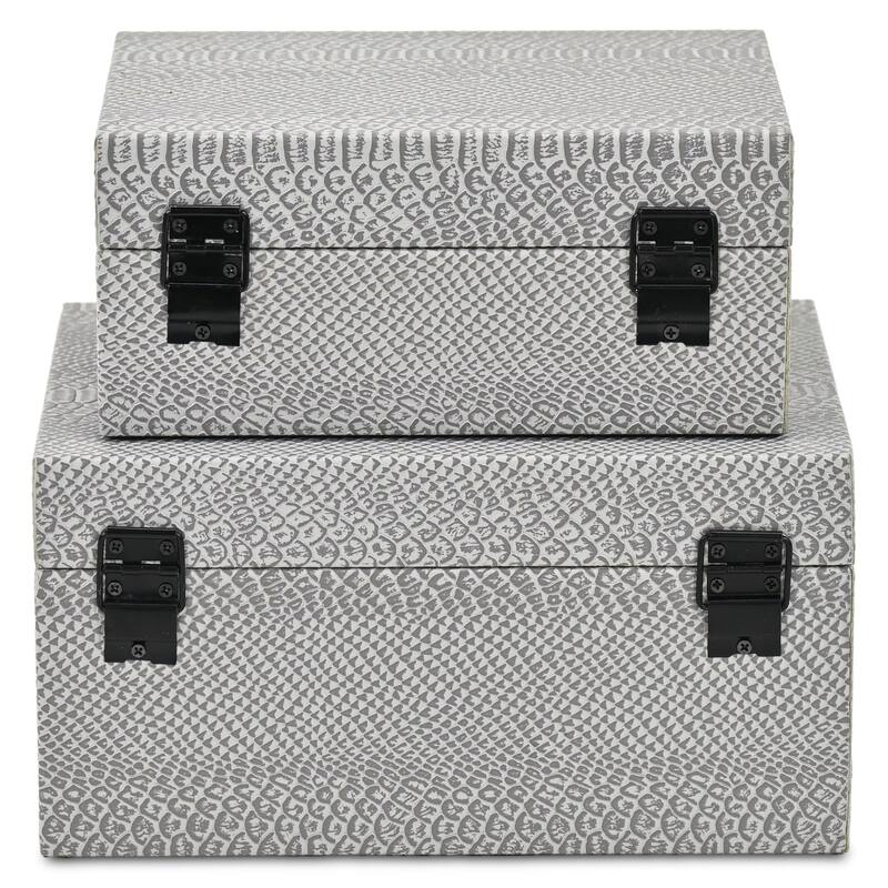 Anouk Set of 2 Rectangular Decorative Storage Boxes - Gray Faux Snakeskin - N/A