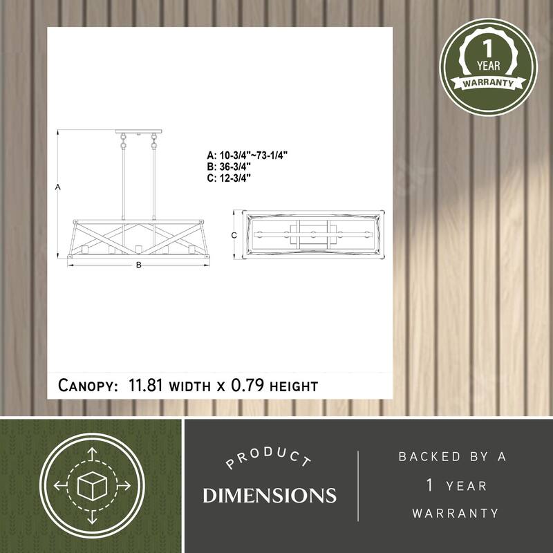 Wade 5L Black and Wood Rustic Cage Linear Chandelier Island Pendant Light Fixture - 36.75-in W x 10.75-in H x 12.75-in D