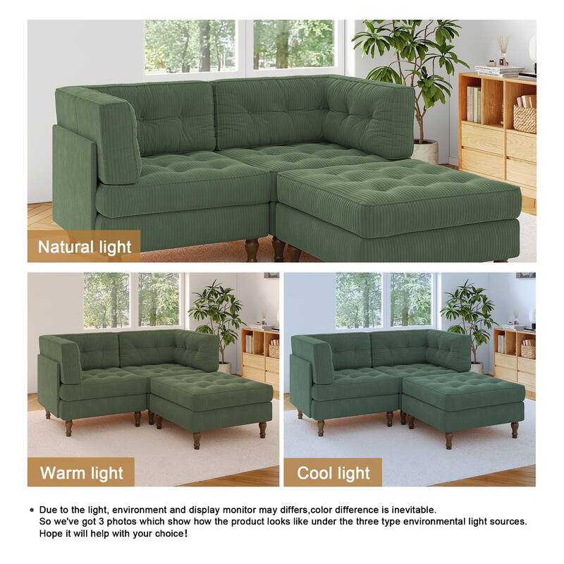 Corduroy Upholstered Modular Corner Sectional Sofa with Reversible Ottoman
