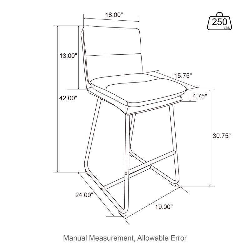 Glitzhome Set of 4 Modern Thick Soft Leatherette Metal Legs Bar Stools