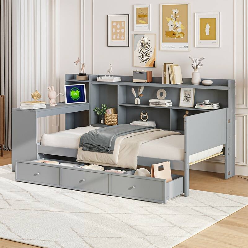 Wooden Daybed With 3 Drawers and USB Ports