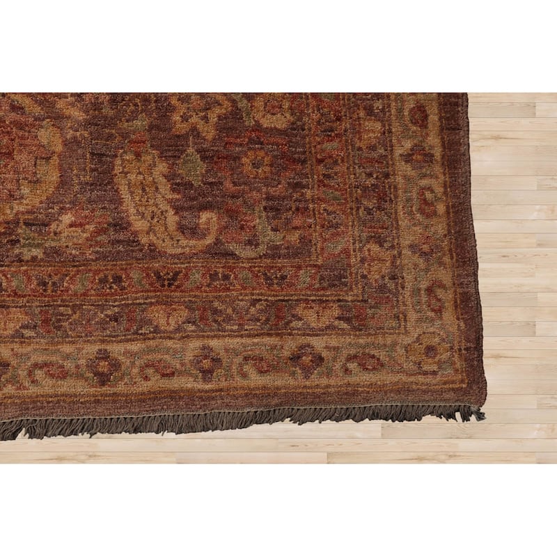 Hand Knotted Aubergine, Gold Afghan Oushak Wool Traditional Area Rug - 12' x 14' 4''