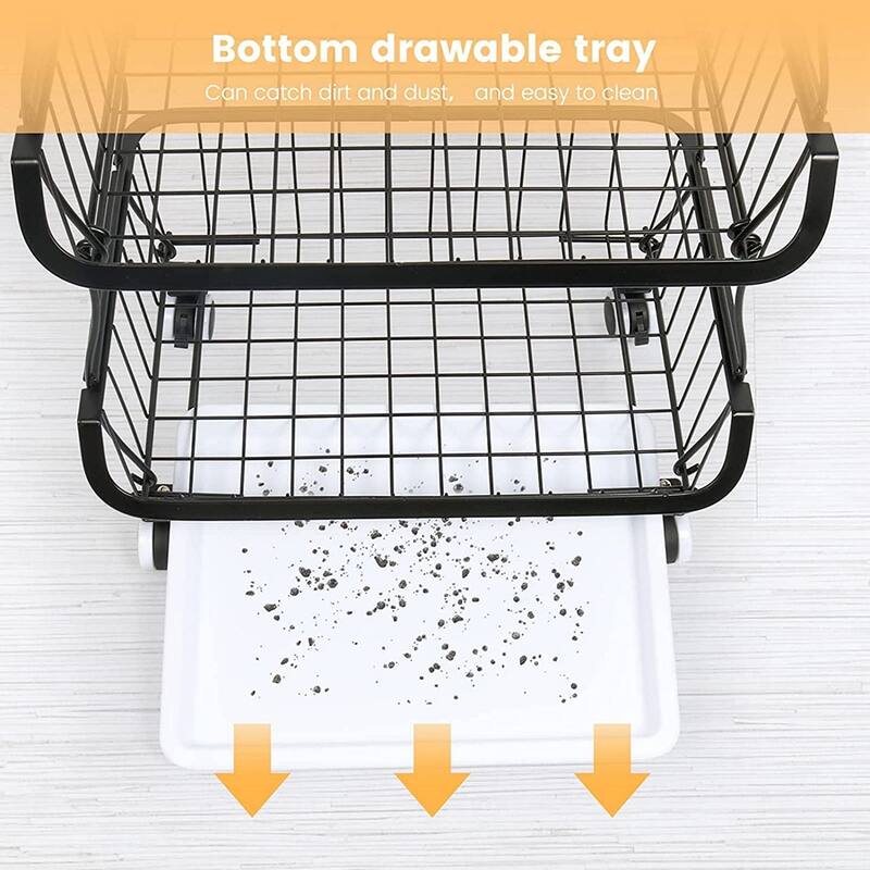 5/6-Tier Stackable Fruit Basket, Rolling Metal Cart with Wheels