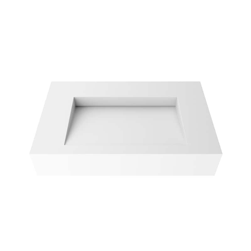 Pyramid Solid Surface Wall-Mounted Bathroom Sink - 30"NoFaucetHole - White