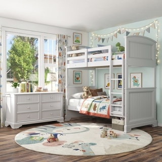 Furniture of America Giorgos 2-Piece White Solid Wood Twin over Twin Bunk Bed and Dresser Kids Bedroom Set