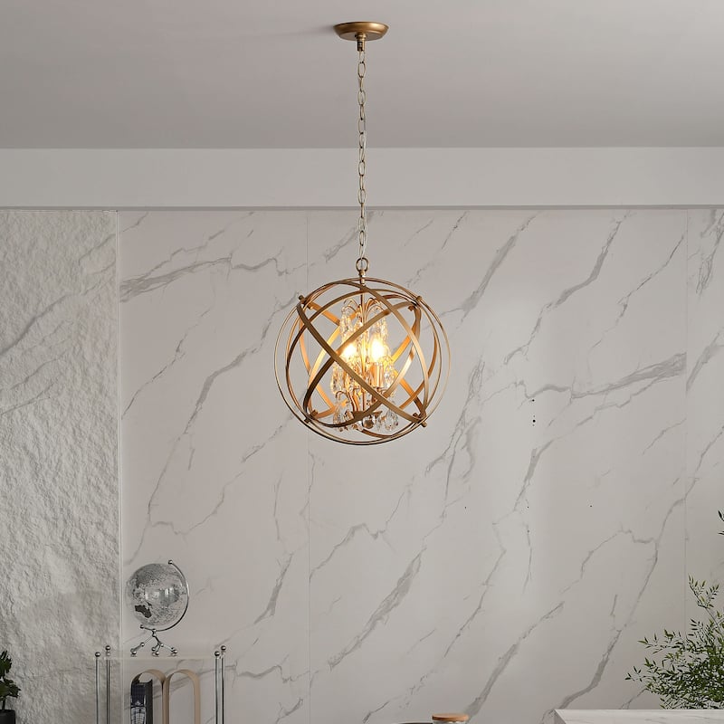 Benita 4-Light Spray painted Yellow-ish Gold Crystal Chandelier