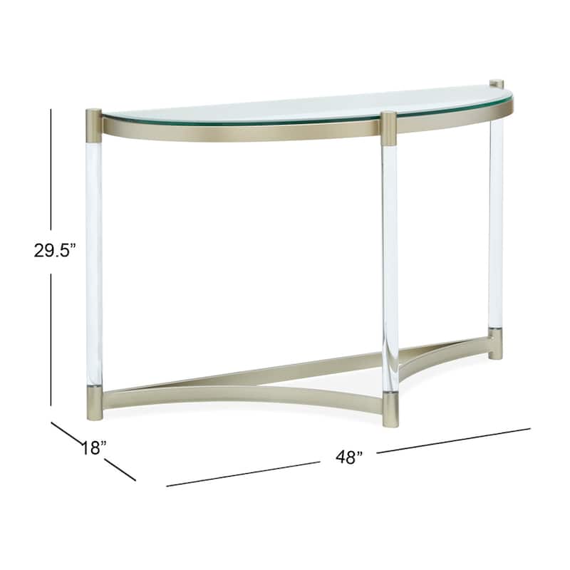 Magnussen Home Silas Platinum and Clear Acrylic Demilune Sofa Table - 48''W x 18''D x 29.5''H