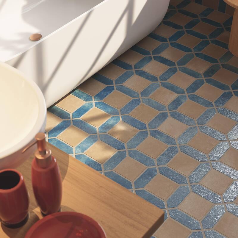 Merola Tile Picket Arendel Blue with Terra Square 14-5/8" x 22-1/2" Porcelain Floor and Wall Tile