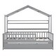 preview thumbnail 23 of 24, Twin Size House Platform Bed with Trundle, Shelf, Roof, Semi-Enclosed Space, Sturdy Pinewood Frame, Space-saving