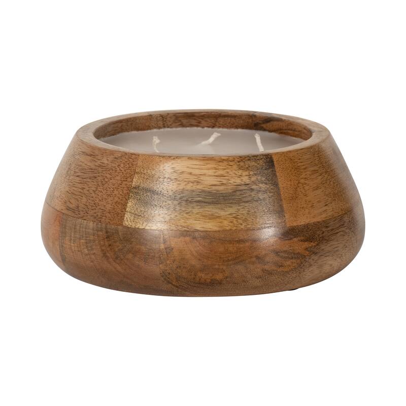 Sagebrook Home Vanilla Modern Wood Bowl Candle, Natural, Round, 3"H, Wood - 7" x 7" x 3"