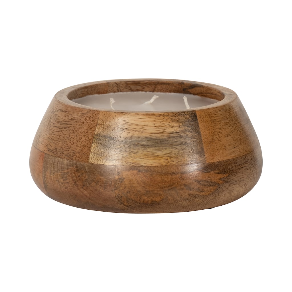 Sagebrook Home Vanilla Modern Wood Bowl Candle, Natural, Round, 3"H, Wood