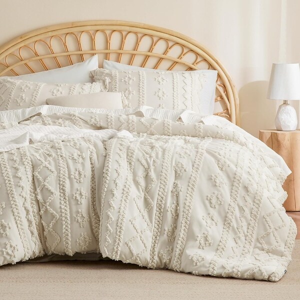 Beige Boho Bedding Comforter Set 3 Pieces Farmhouse Shabby Chic Embroidery Bed Set Soft Jacquard Comforter for All Seasons Bed Bath Beyond 41625516