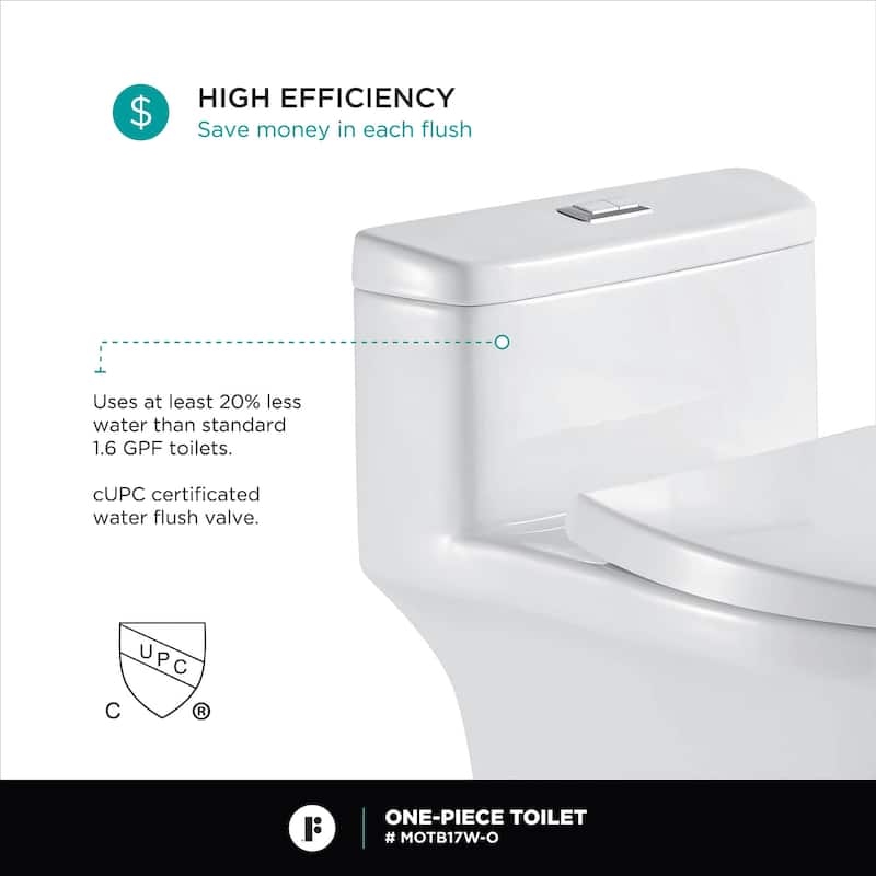 Fine Fixtures Dual-Flush One-Piece Toilet With High-Efficiency Flush, 12" Rough-in, Elongated bowl