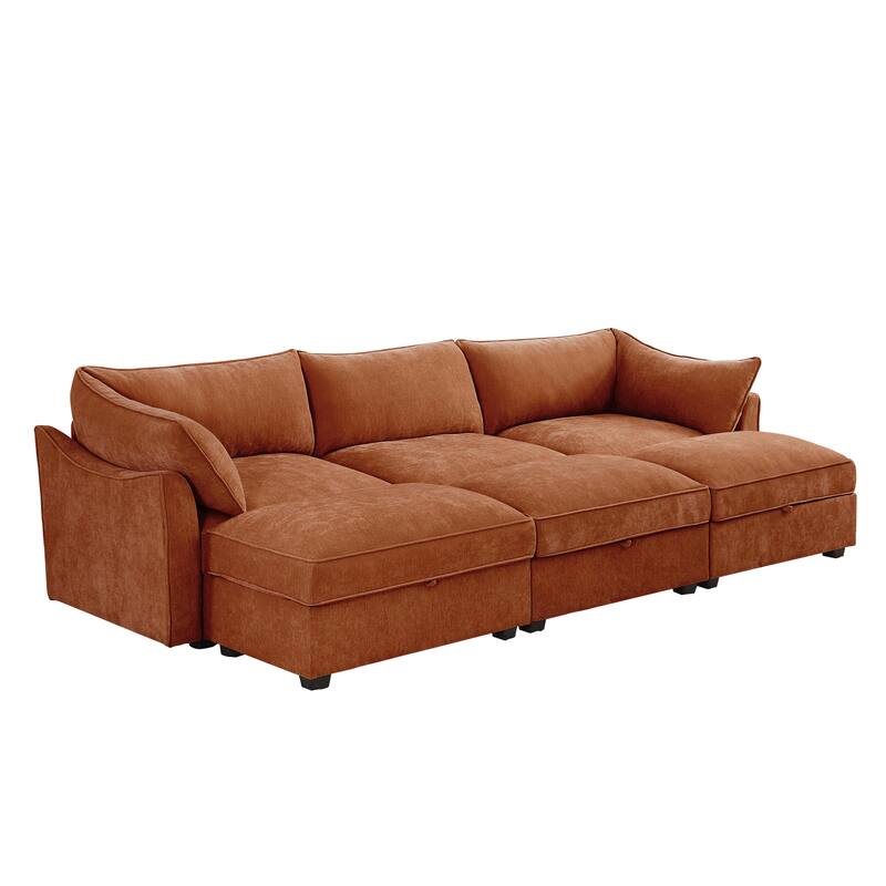 GDFStudio - Chenille 3-Seater 112.6" Modular Sofa with 3 Ottomans