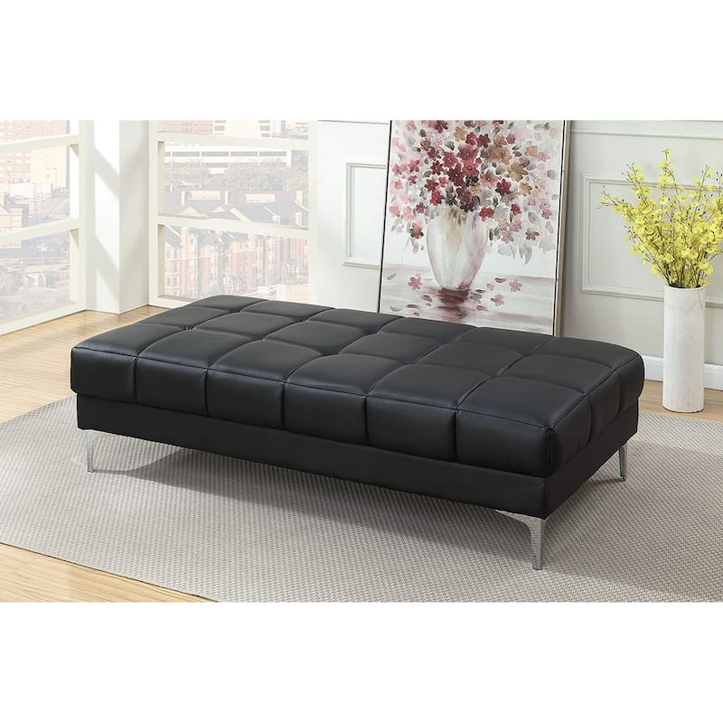 Black Bonded Leather Extra large Ottoman Metal Legs 1pc Ottoman