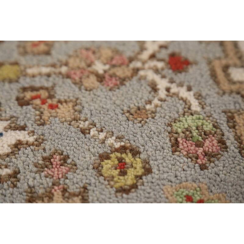 Gray Geometric Heriz Serapi Indian Runner Rug Handmade Wool Carpet - 2'5" x 8'0"