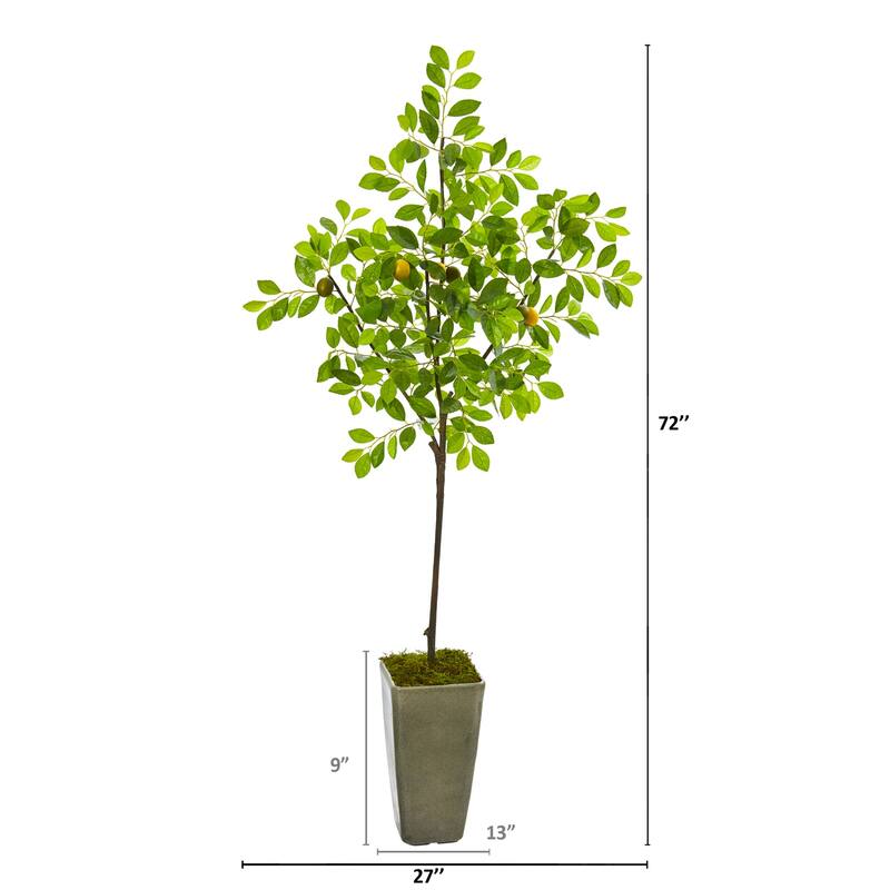 Artificial Lemon Tree 6ft Indoor, Realistic Faux Tree with Lemons & Planter, Home Decor - Green - 51-60 Inches